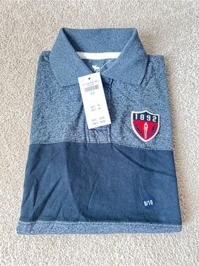 abercrombie kids Heather Blue and Navy Two-Tone Polo with Crest